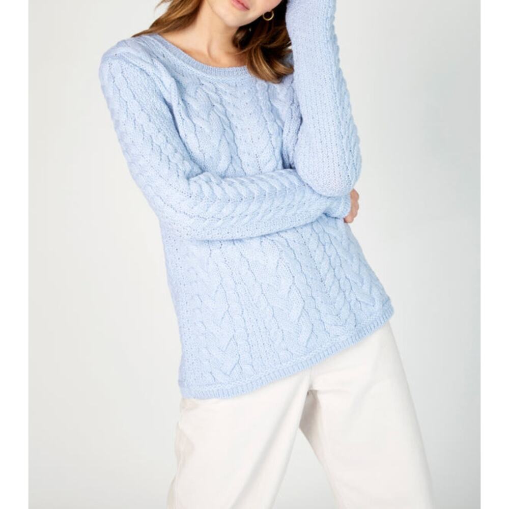 New! Ireland's Eye Ice Blue Primose A Cable Round Neck Virgin Wool M Sweater